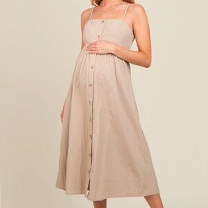 Buttermelon/PinkBlush Maternity Midi Tank Dress Tan Button Front Size M (Flawed)